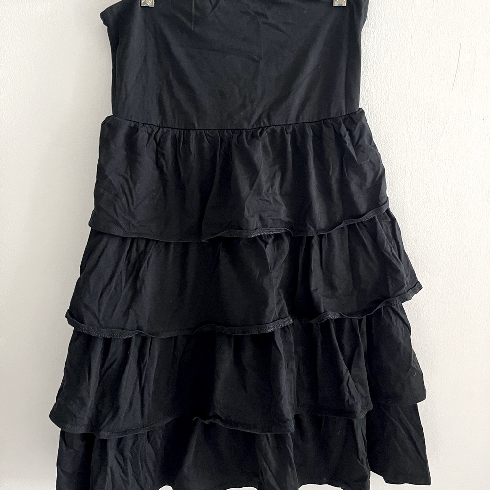 Black Strapless Ruffle Dress
